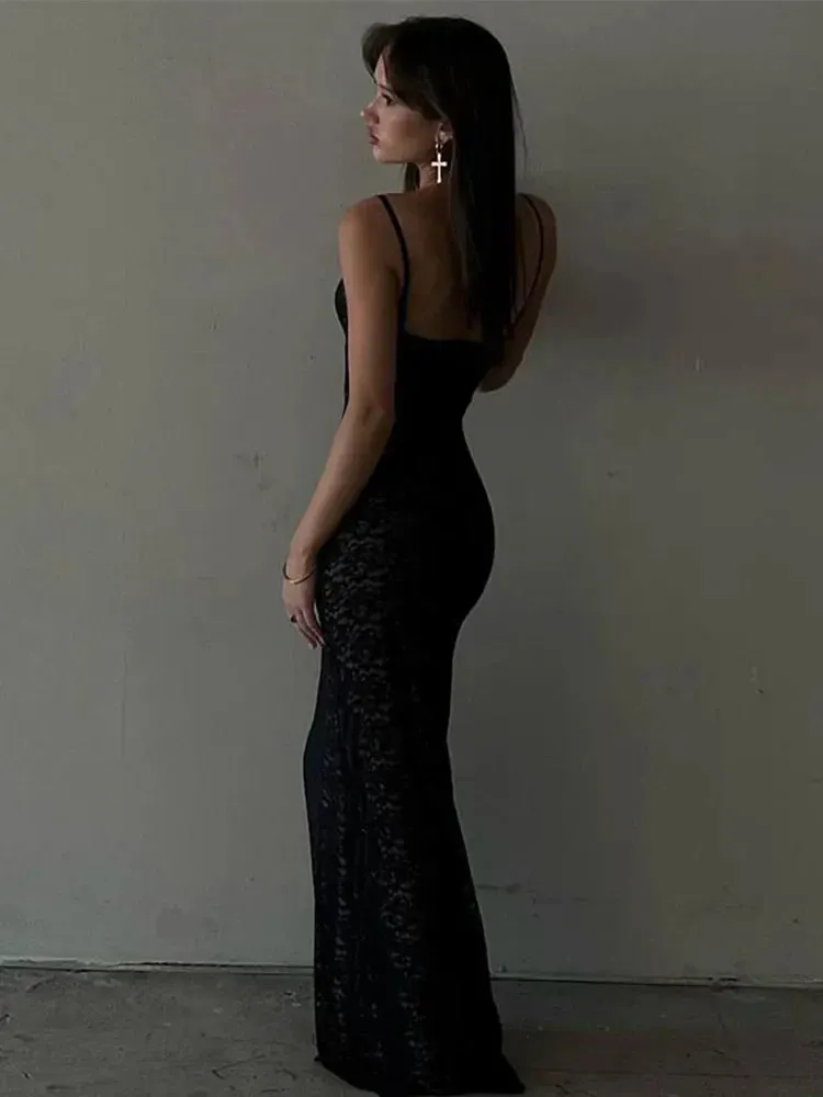 2024 Sexy See Through Sleeveless Backless Lace Dress