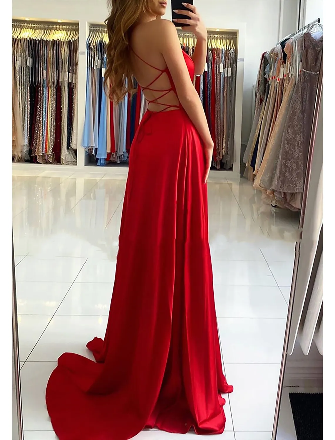 A-Line Prom Dresses Empire Dress Formal Prom Sweep / Brush Train Sleeveless V Neck Imitation Silk Backless with Pleats Slit