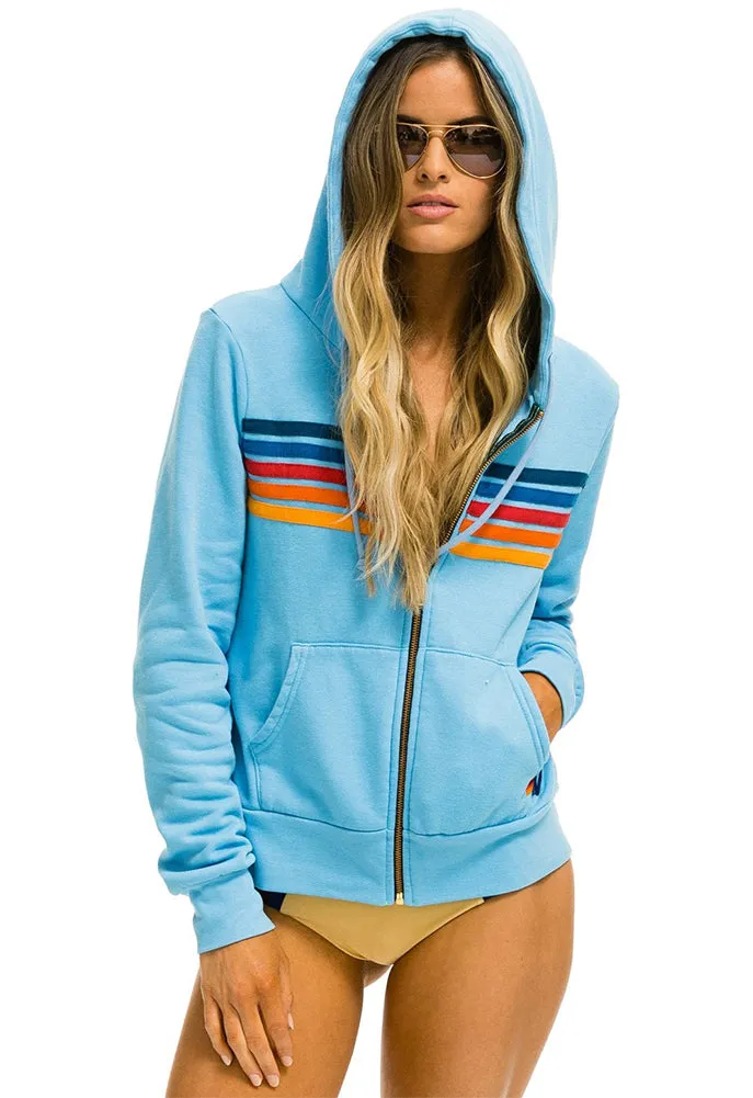 Aviator Nation 5 Stripe Zip Hoodie in Sky