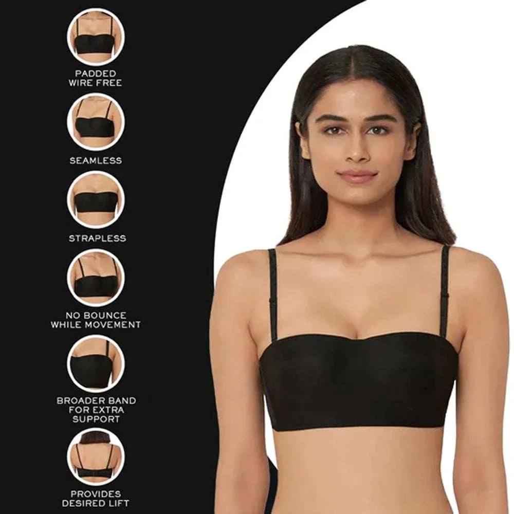 Basic Mold Padded Non Wired Half Cup Strapless T-Shirt Bra - Black