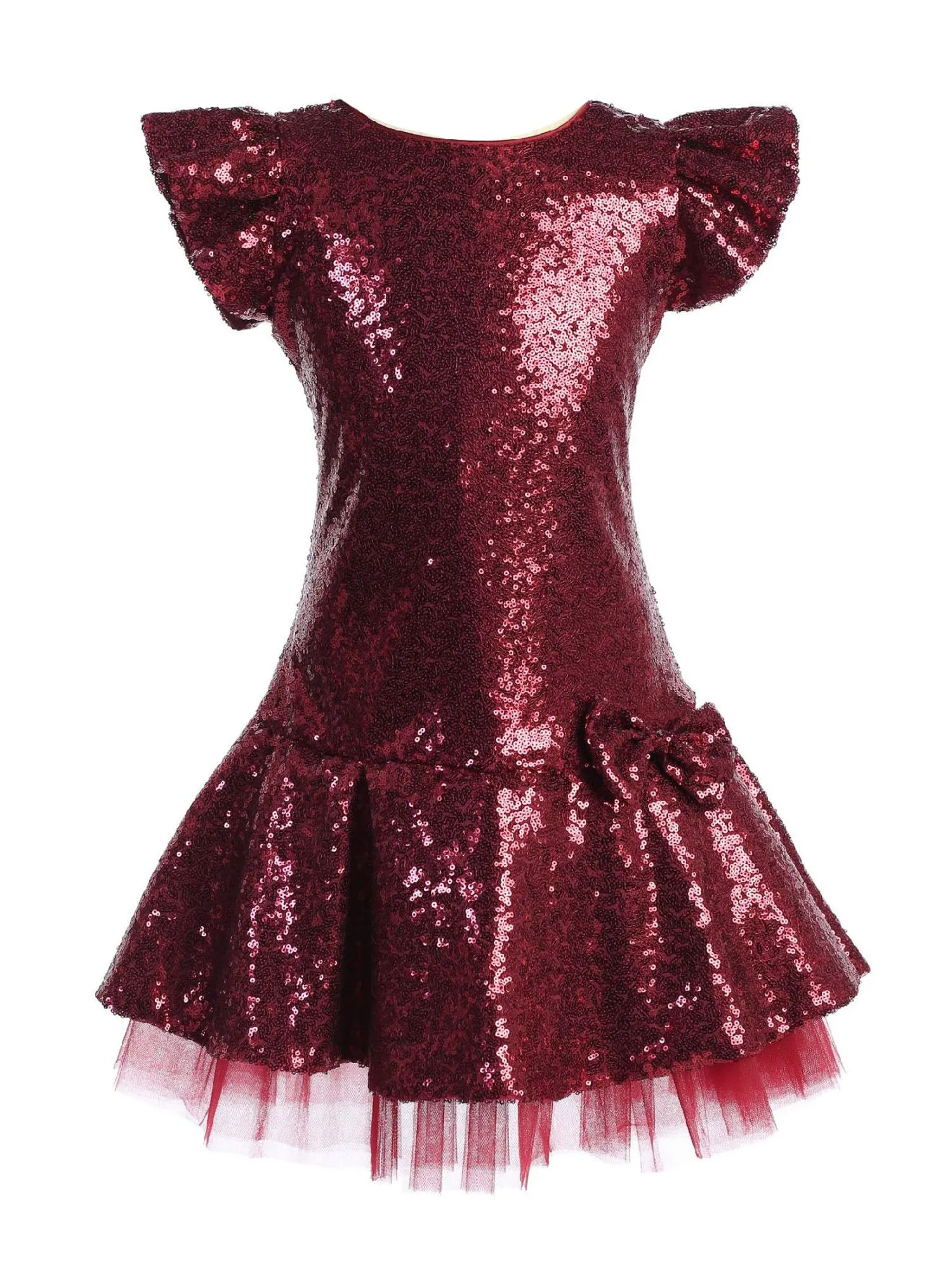 Big Girls Burgundy Sequin Ruffle Tutu Junior Bridesmaid Dress 8-12