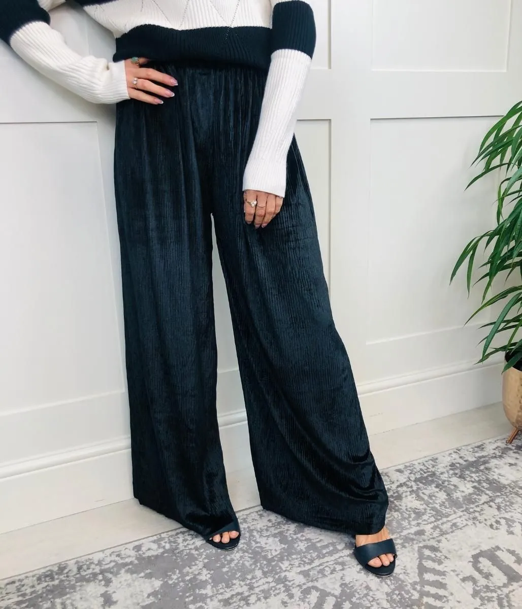 Black Textured Wide Leg Trousers