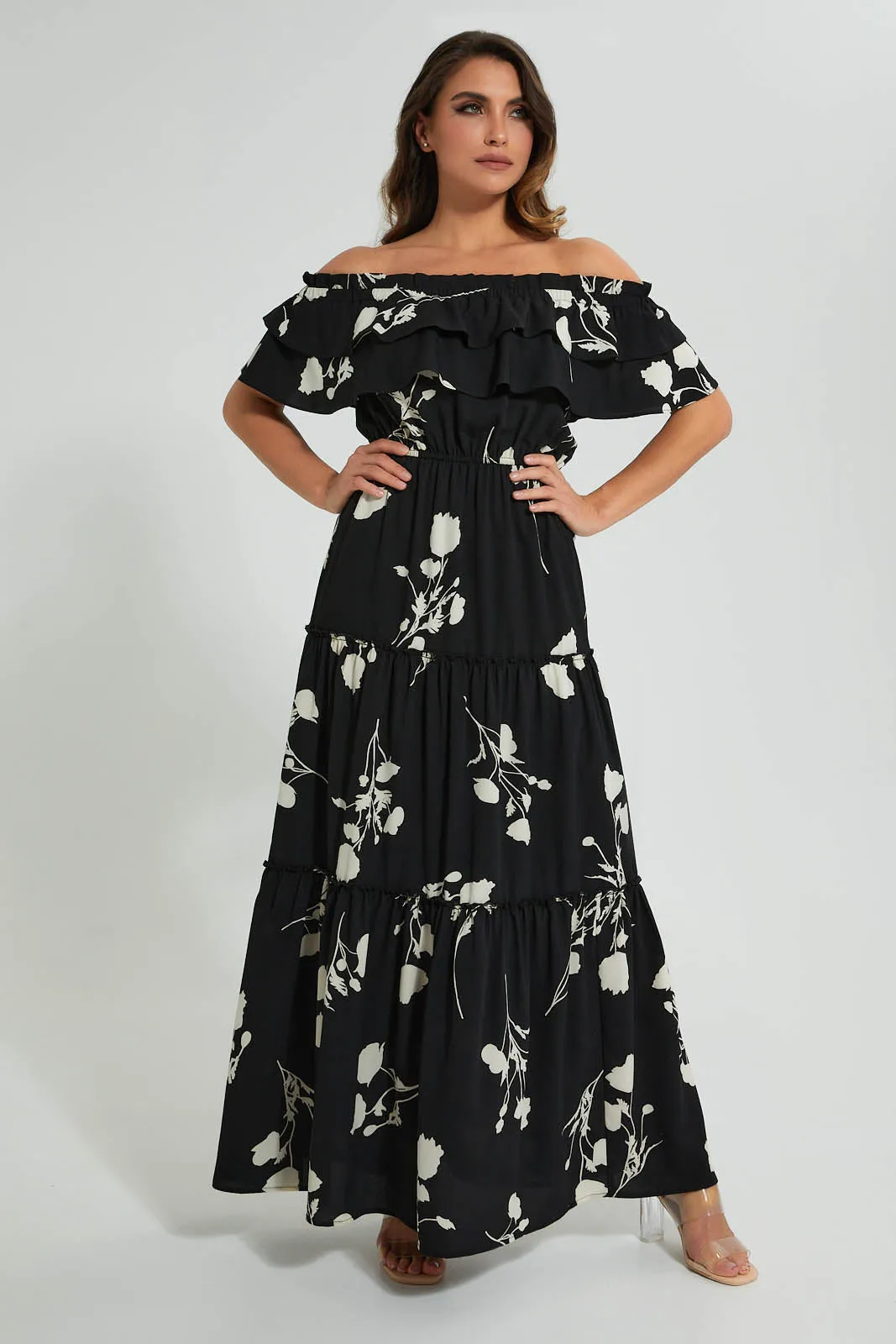 Black Tiered Off Shoulder Dress