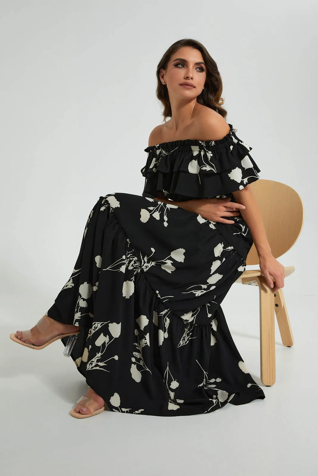 Black Tiered Off Shoulder Dress