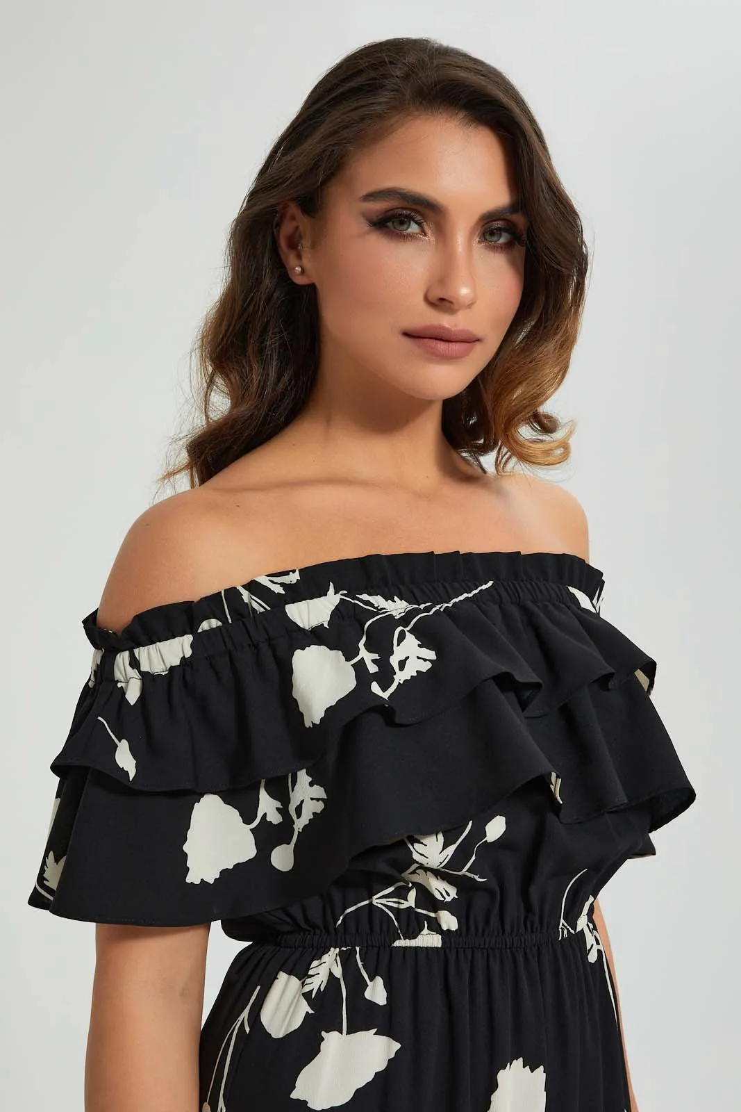 Black Tiered Off Shoulder Dress