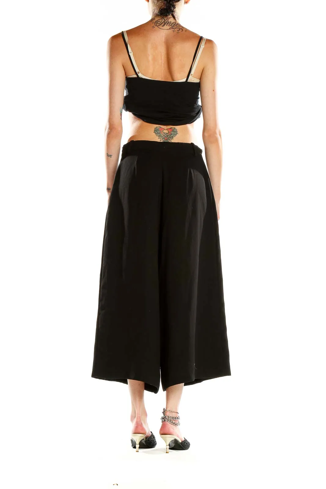 Black Wide-Leg Cropped Trousers