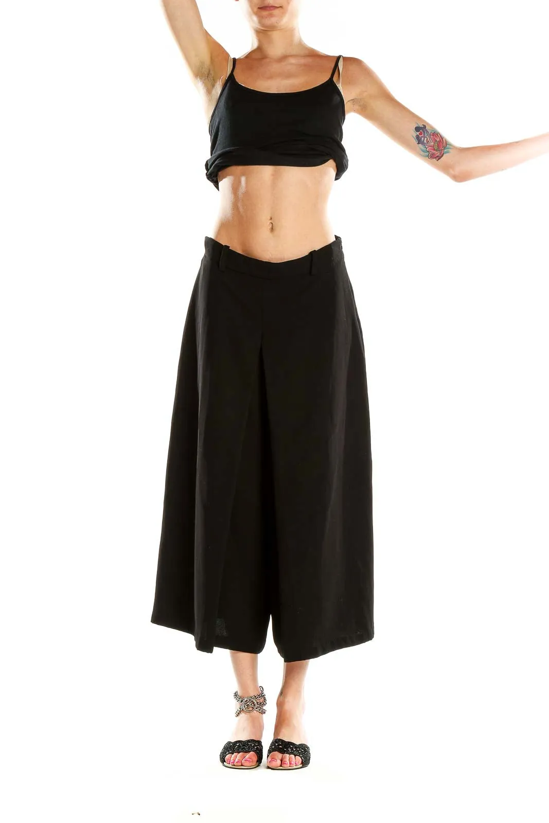 Black Wide-Leg Cropped Trousers