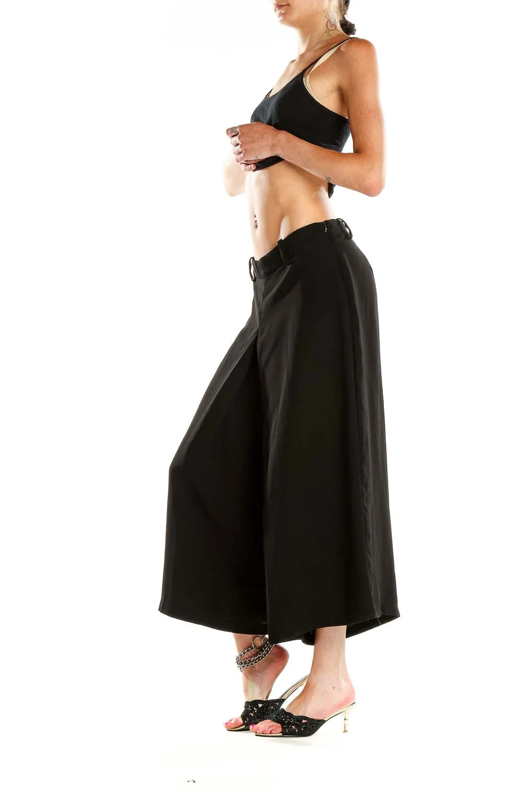 Black Wide-Leg Cropped Trousers