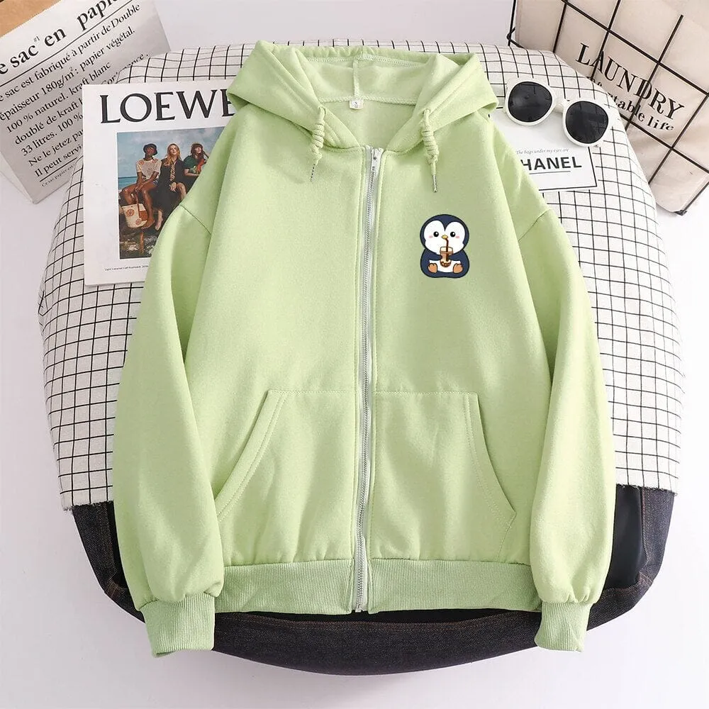 Boba Lovin Penguin Soft Zip-Up Hoodie