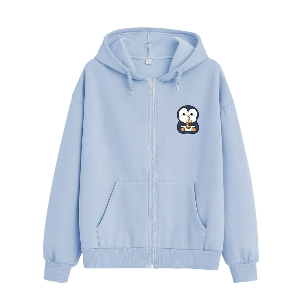 Boba Lovin Penguin Soft Zip-Up Hoodie