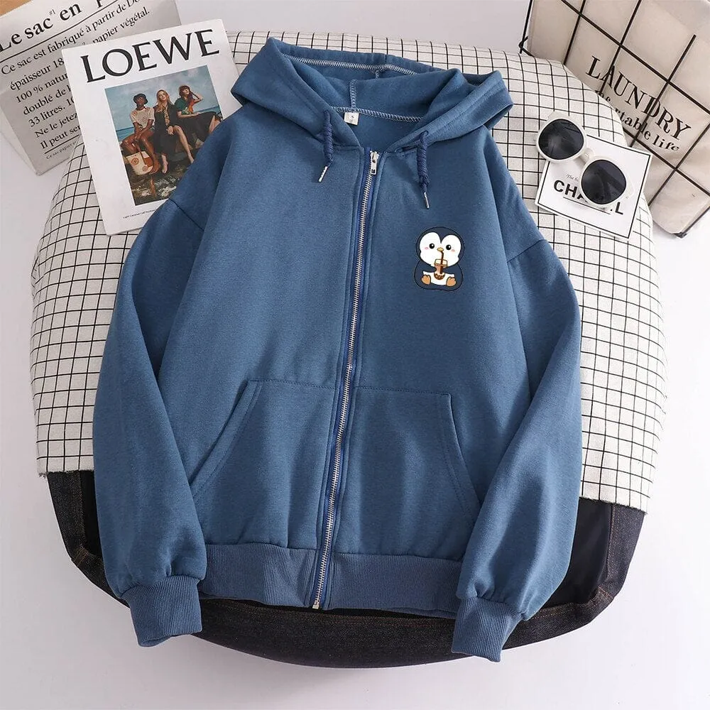 Boba Lovin Penguin Soft Zip-Up Hoodie