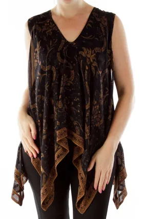 Brown Black Floral Print Layered Blouse