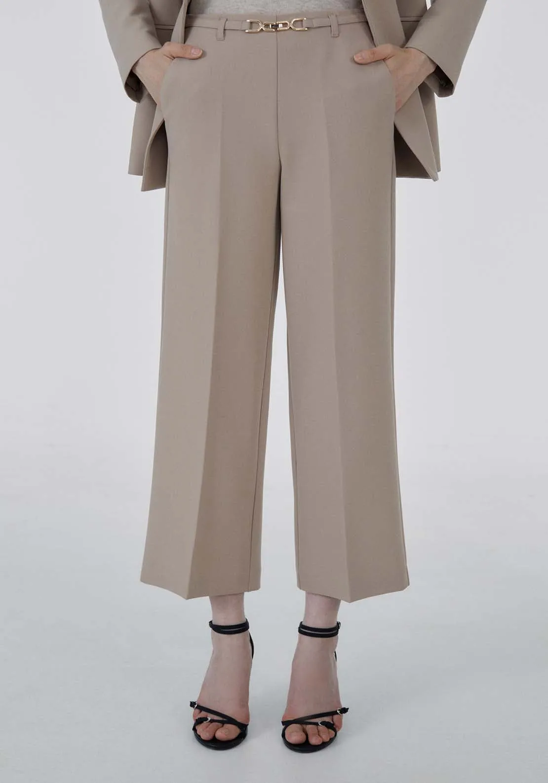 Buckle wide-leg trousers - Camel