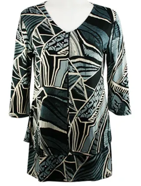 Caribe - Pattern Blocks Print, Double Layered, 3/4 Sleeve, V-Neck Patterned Tunic