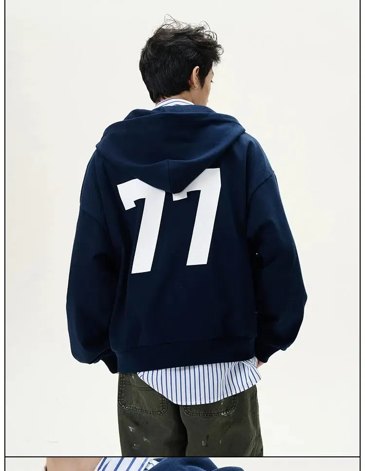 Casual Zip-Up Embroidery Hoodie