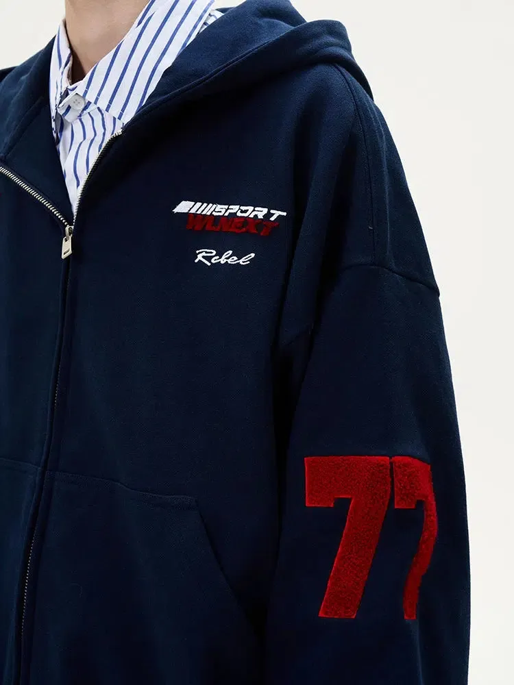 Casual Zip-Up Embroidery Hoodie