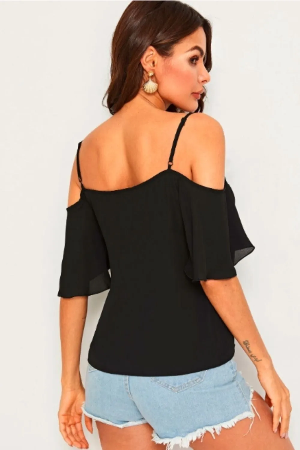 Cold Shoulder Layered Top Black