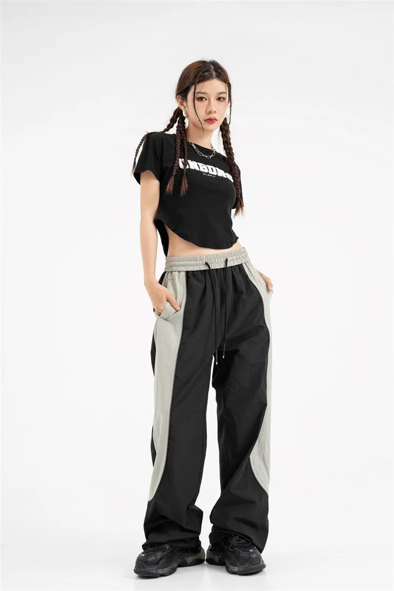 Contrast Color Track Sweatpants Snap Fastener Split Stitching Casual Trousers