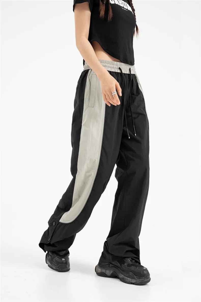 Contrast Color Track Sweatpants Snap Fastener Split Stitching Casual Trousers