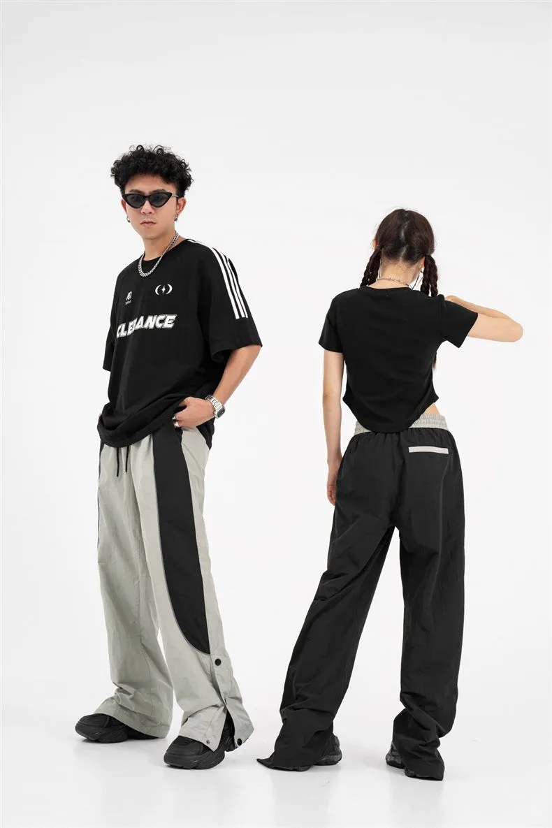 Contrast Color Track Sweatpants Snap Fastener Split Stitching Casual Trousers