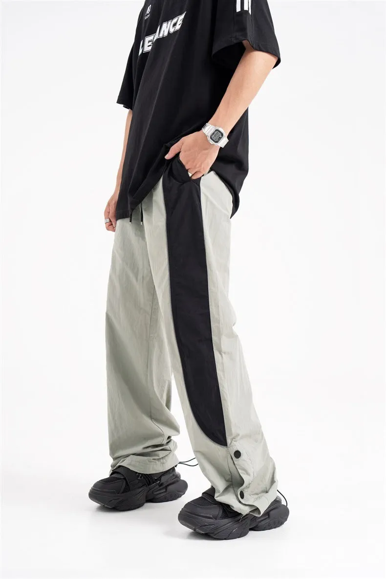 Contrast Color Track Sweatpants Snap Fastener Split Stitching Casual Trousers