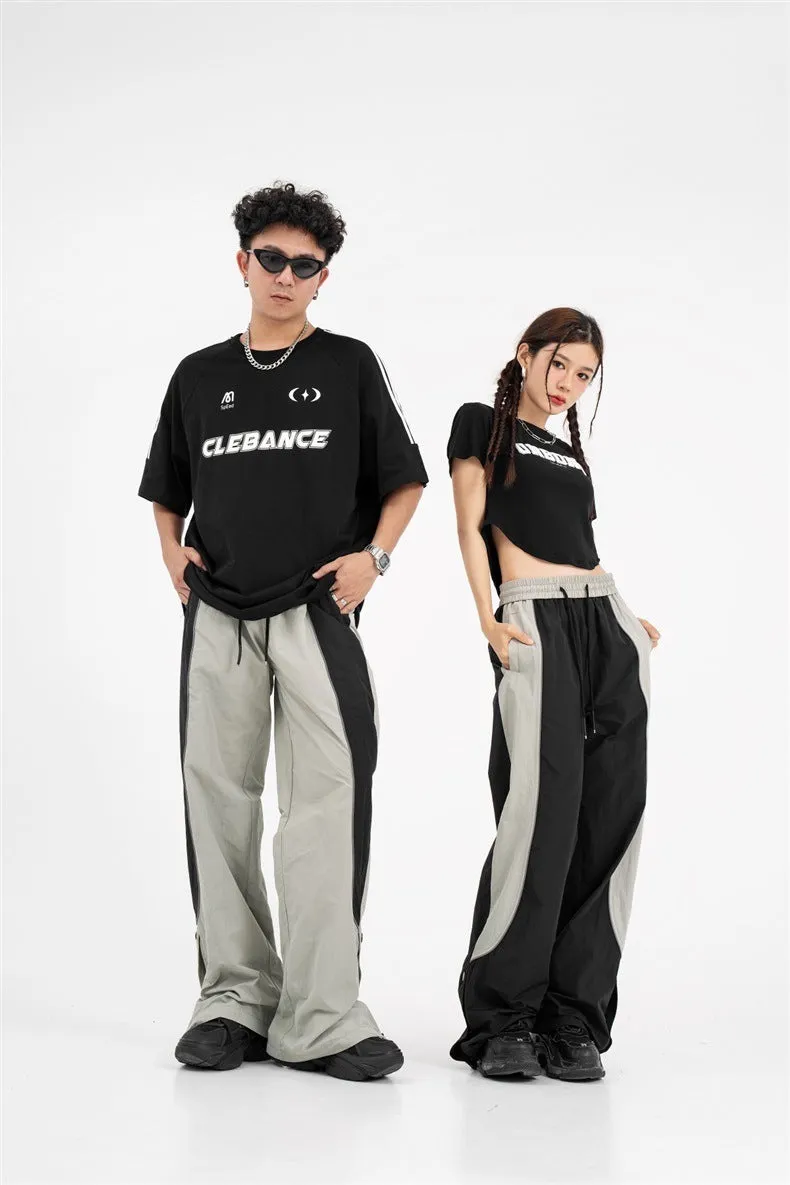 Contrast Color Track Sweatpants Snap Fastener Split Stitching Casual Trousers