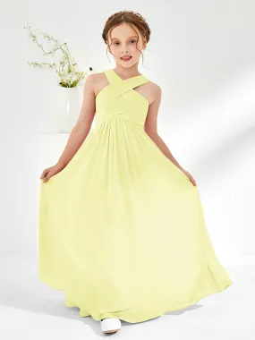 Cross Shoulder Strap Junior Bridesmaid Dresses with Empire Waist Daffodil