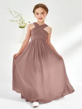 Cross Shoulder Strap Junior Bridesmaid Dresses with Empire Waist Vintage Mauve