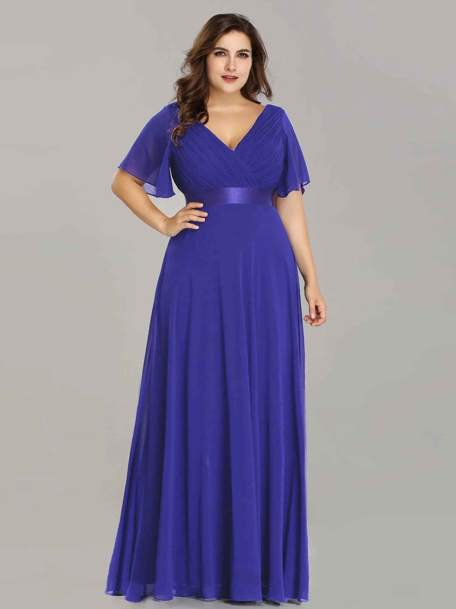 Custom Size Flutter Sleeves Chiffon Empire Waist Bridesmaid Dress