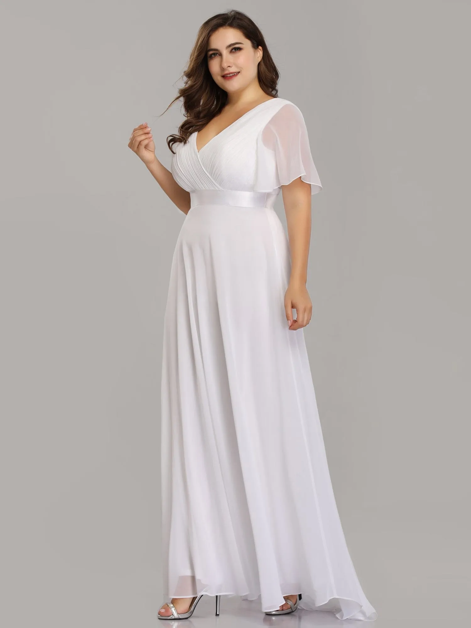 Custom Size Flutter Sleeves Chiffon Empire Waist Bridesmaid Dress