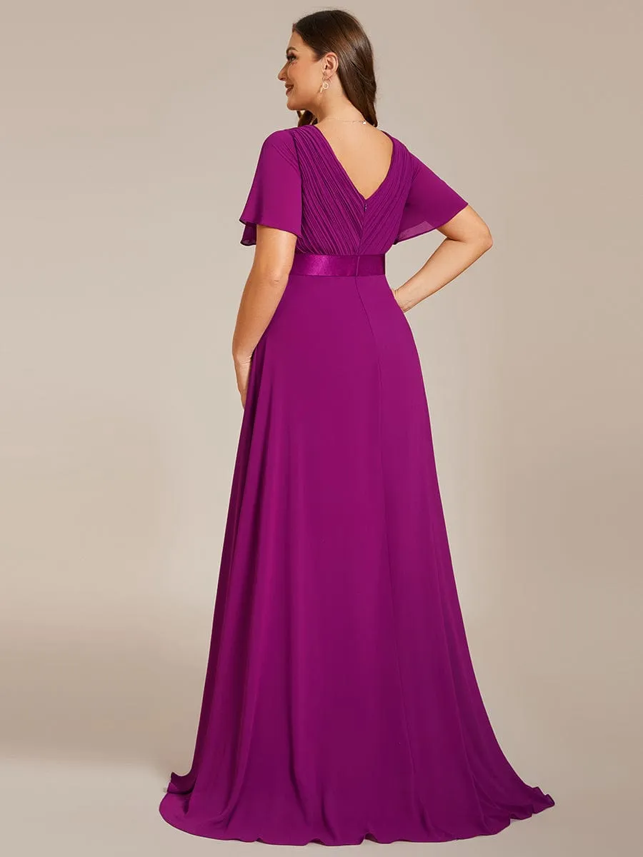 Custom Size Flutter Sleeves Chiffon Empire Waist Bridesmaid Dress