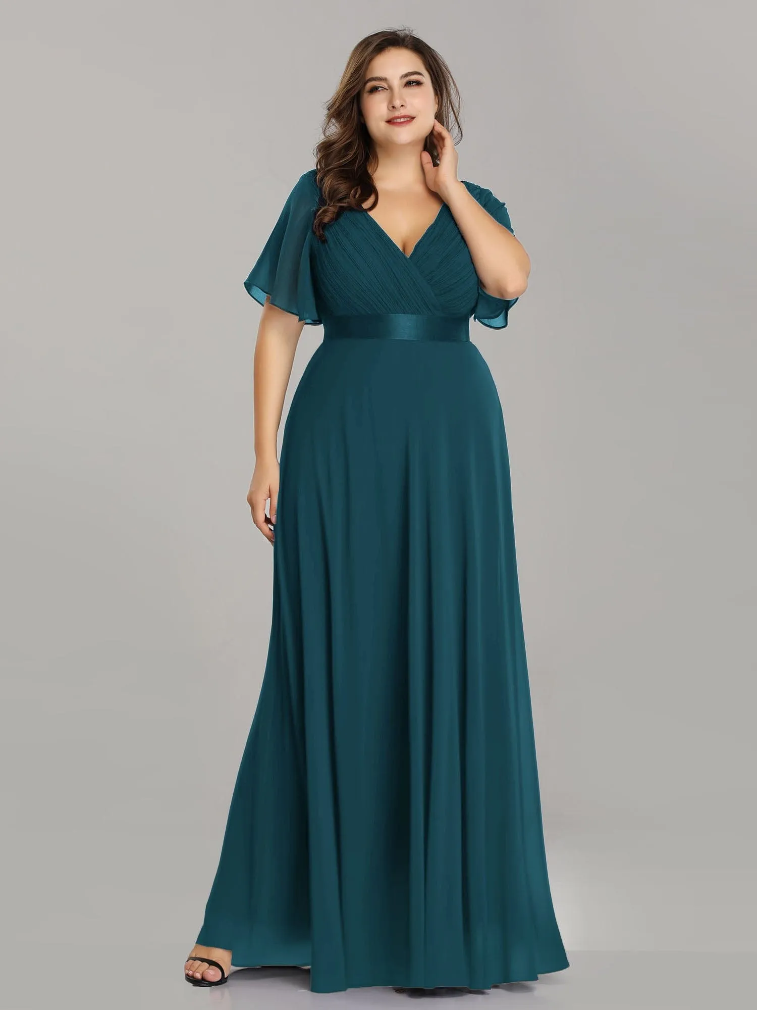 Custom Size Flutter Sleeves Chiffon Empire Waist Bridesmaid Dress