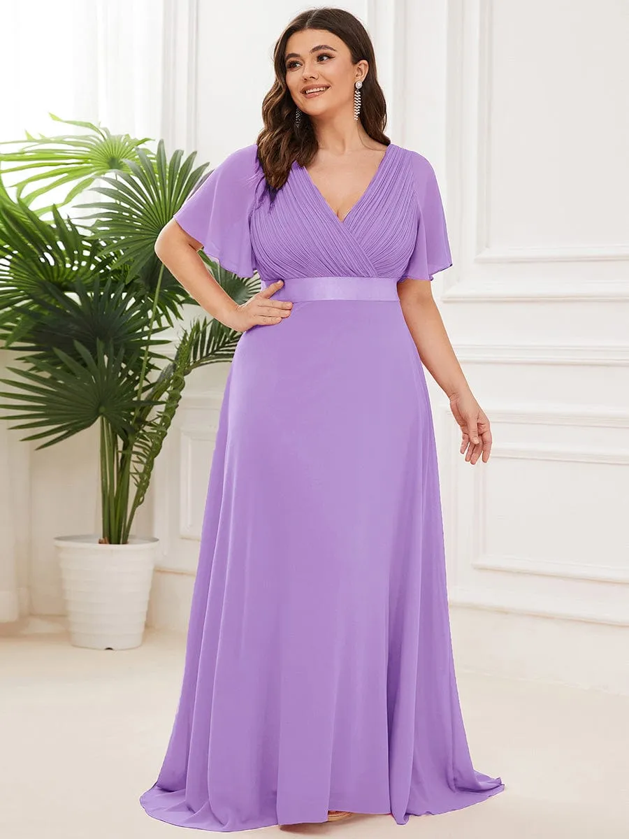 Custom Size Flutter Sleeves Chiffon Empire Waist Bridesmaid Dress