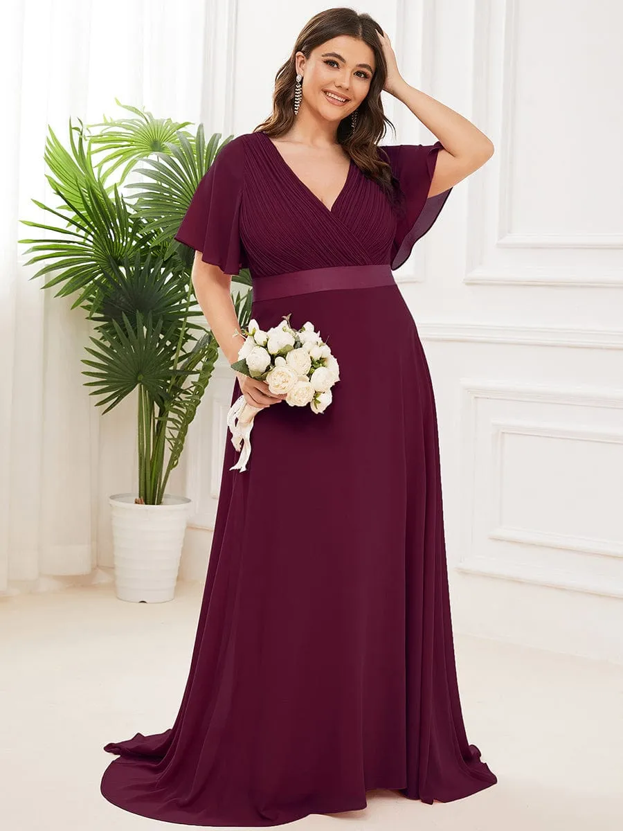 Custom Size Flutter Sleeves Chiffon Empire Waist Bridesmaid Dress