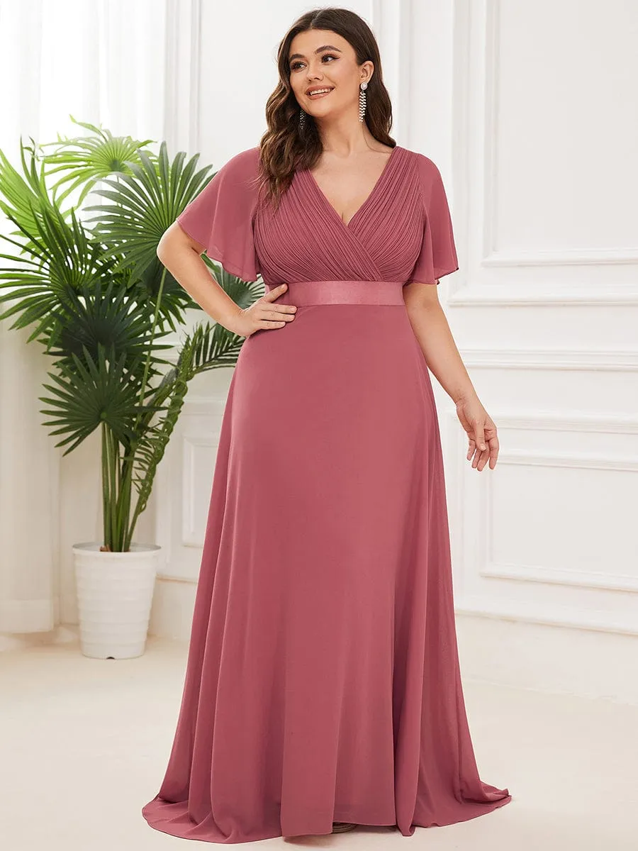 Custom Size Flutter Sleeves Chiffon Empire Waist Bridesmaid Dress