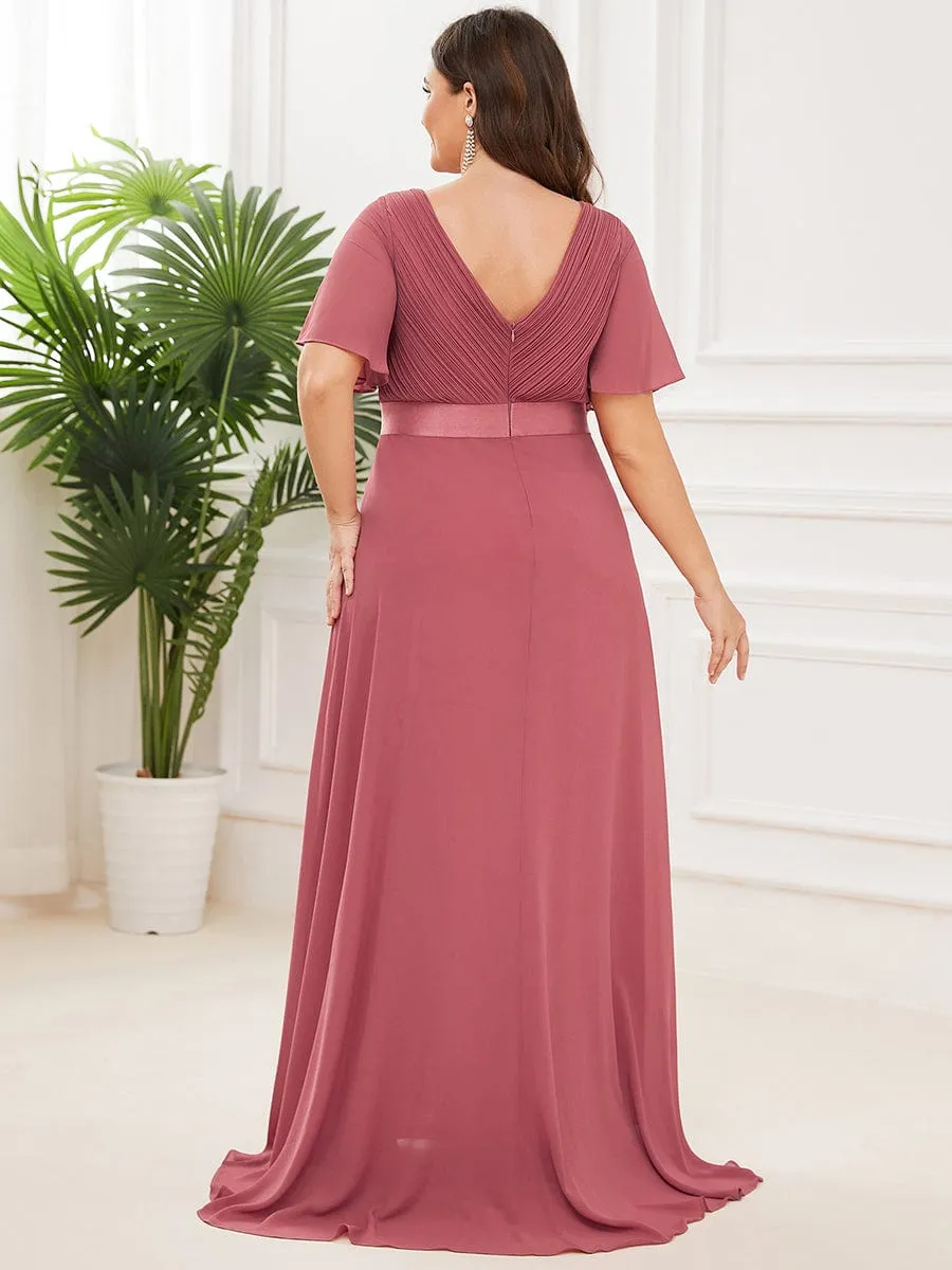 Custom Size Flutter Sleeves Chiffon Empire Waist Bridesmaid Dress