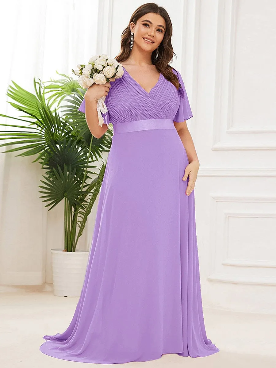 Custom Size Flutter Sleeves Chiffon Empire Waist Bridesmaid Dress