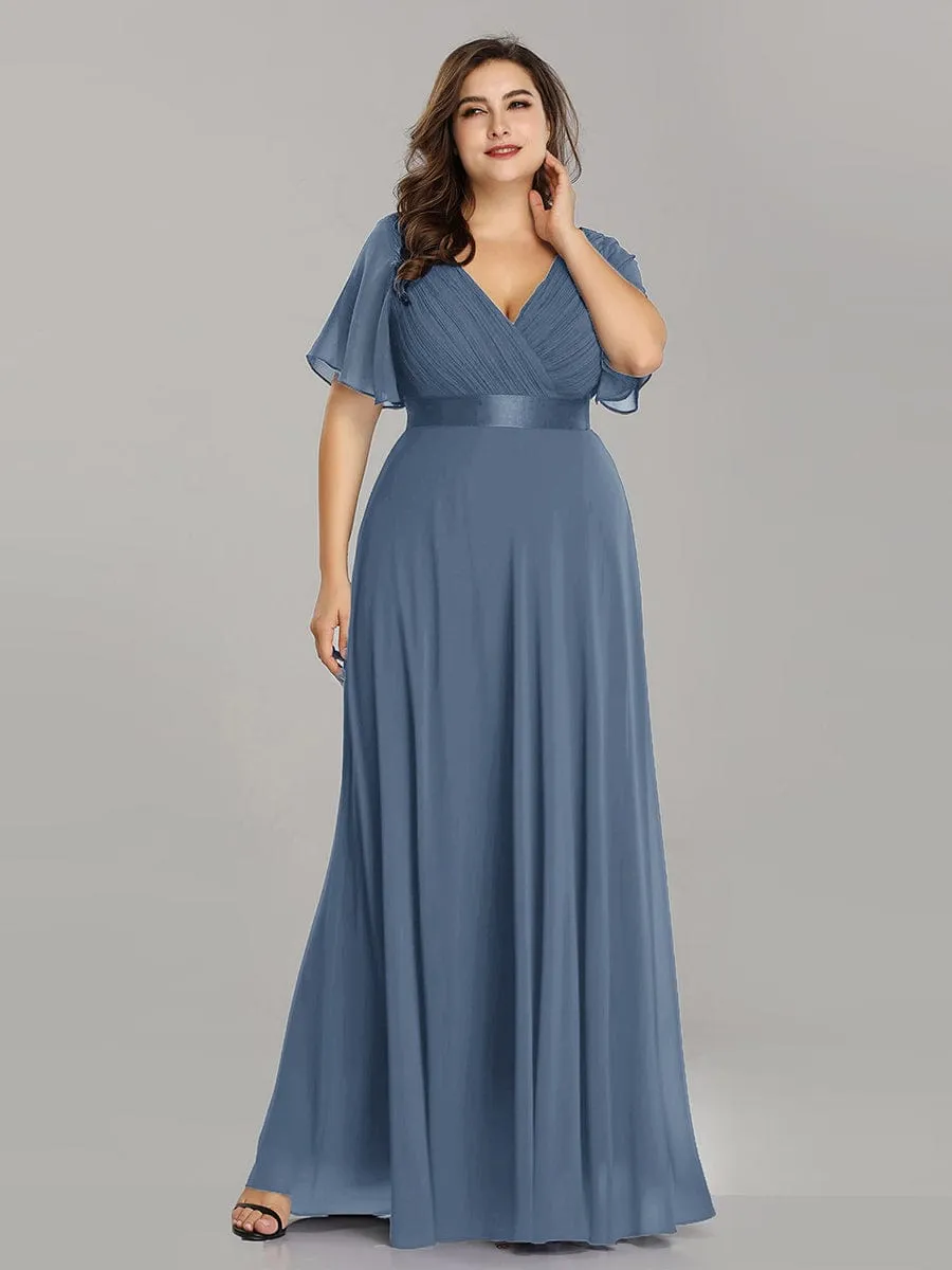 Custom Size Flutter Sleeves Chiffon Empire Waist Bridesmaid Dress