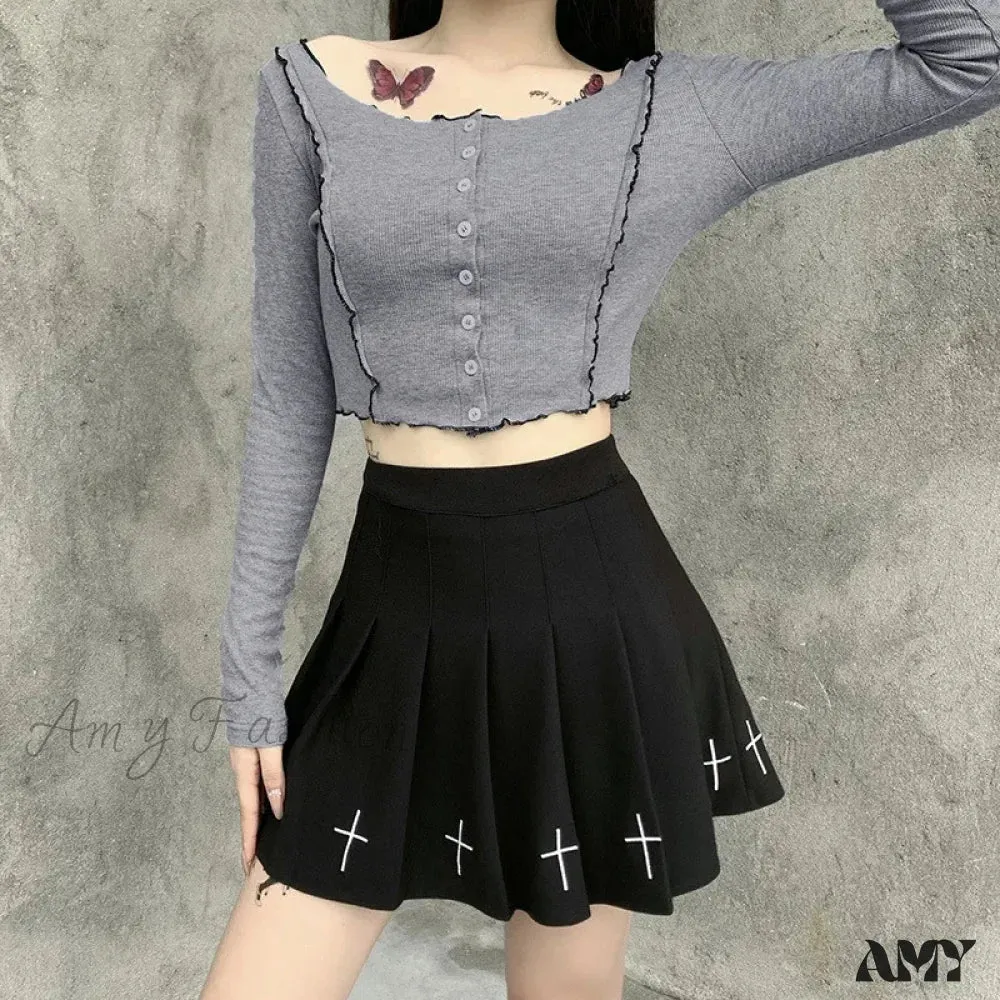 Dark Cross Pattern Style Women's Gothic High Mini Skirt Mini Ladies Waist Pleated