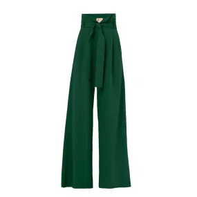 Dark Green High Waist Long Wide Leg Trousers