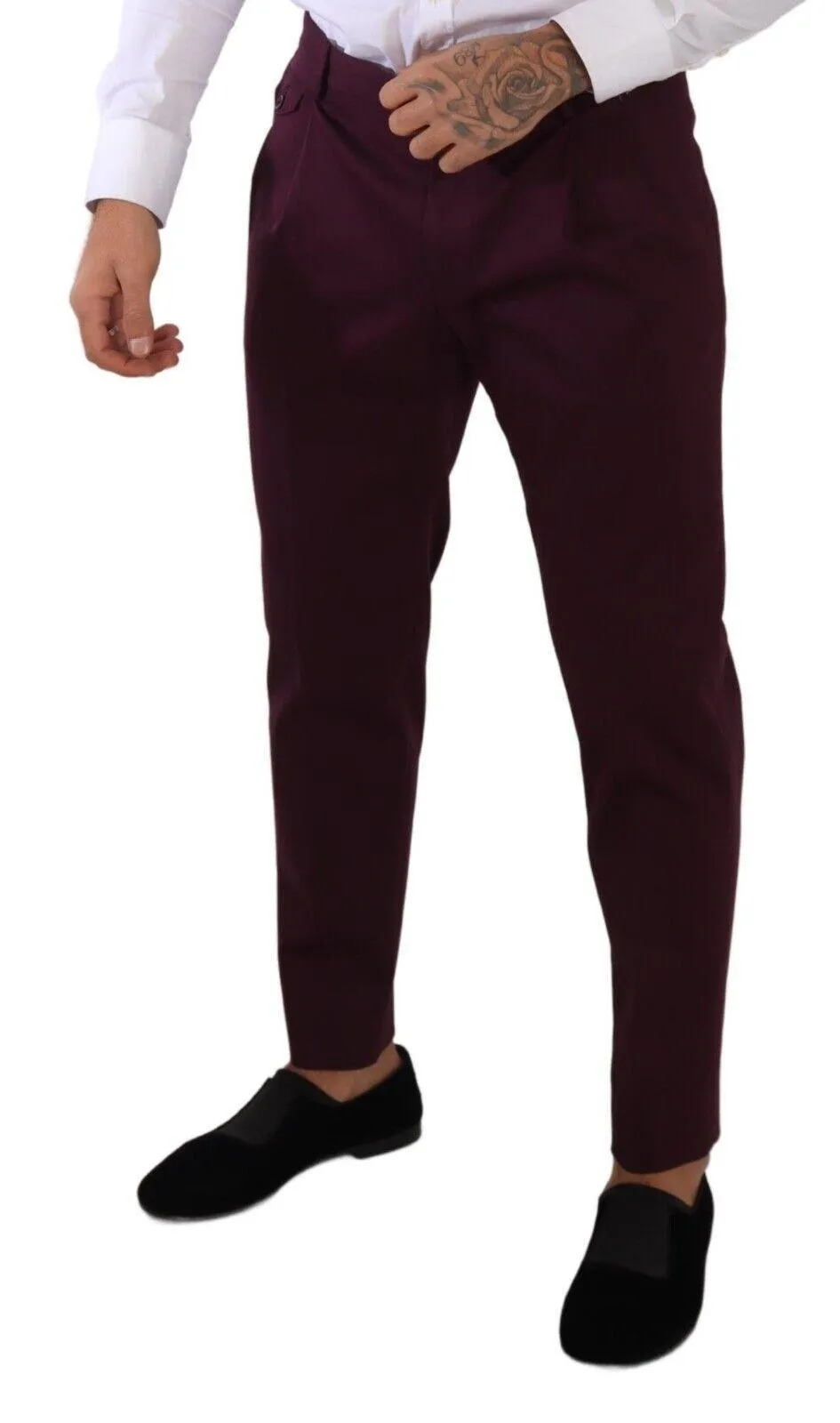 Dolce & Gabbana Purple Cotton Tapered Chinos Dress Pants