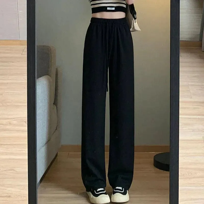 Elastic Waist Casual Wide Leg Mop Pants for Women | Loose Fit, Versatile Straight Trousers