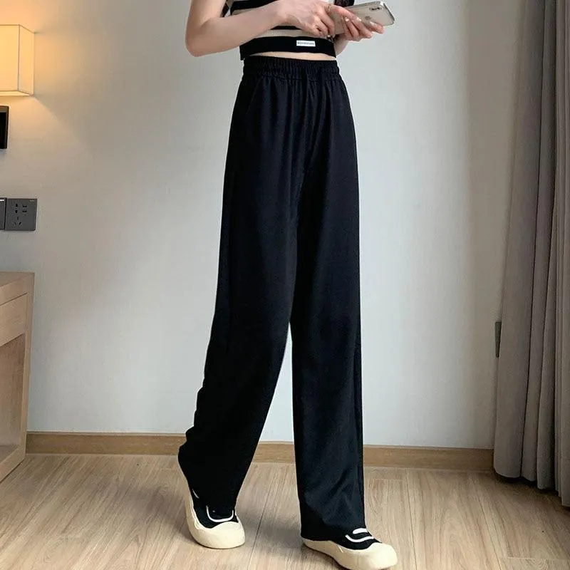 Elastic Waist Casual Wide Leg Mop Pants for Women | Loose Fit, Versatile Straight Trousers