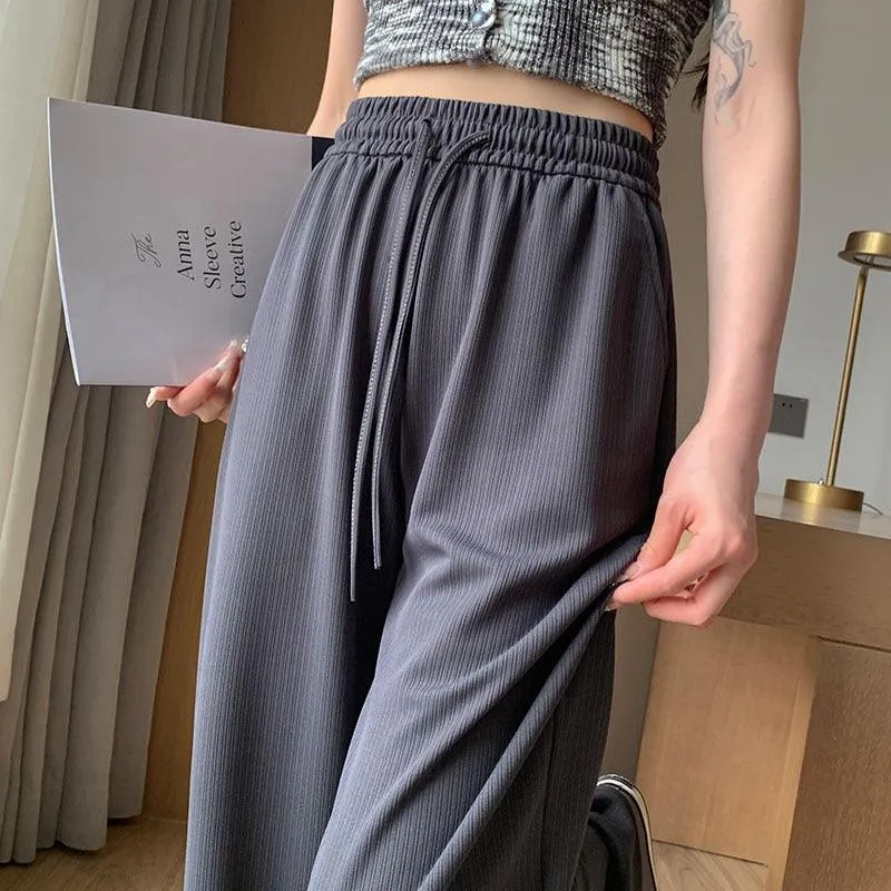 Elastic Waist Casual Wide Leg Mop Pants for Women | Loose Fit, Versatile Straight Trousers