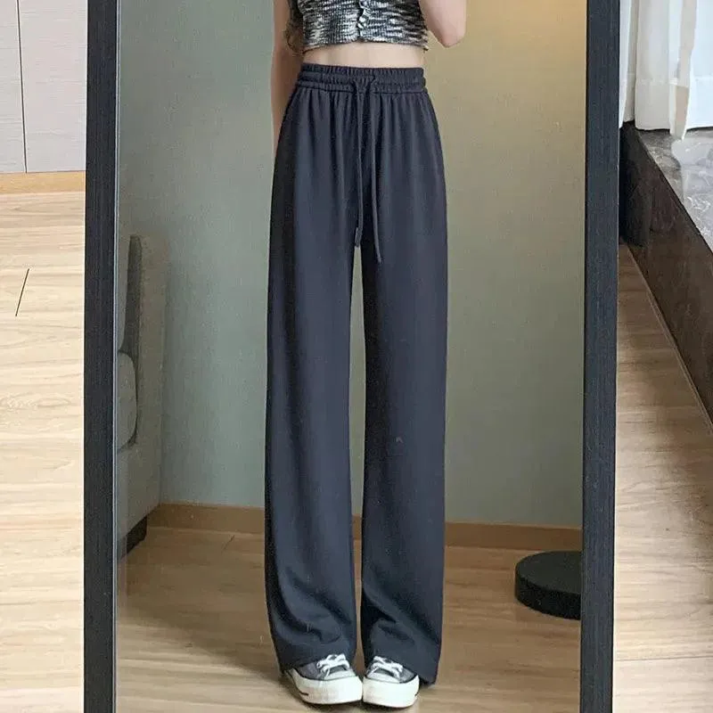 Elastic Waist Casual Wide Leg Mop Pants for Women | Loose Fit, Versatile Straight Trousers