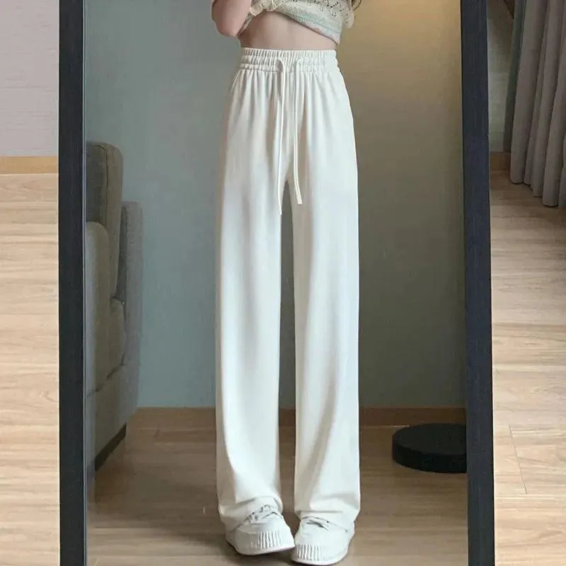 Elastic Waist Casual Wide Leg Mop Pants for Women | Loose Fit, Versatile Straight Trousers