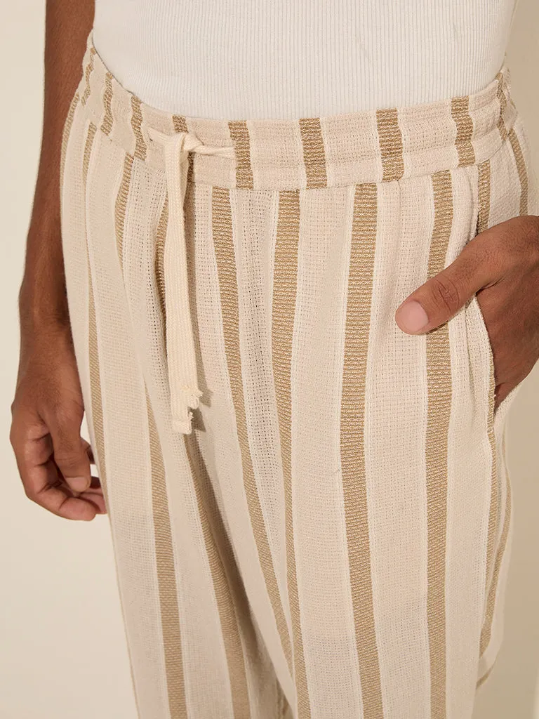 ETA Taupe Striped Knit-Textured Relaxed-Fit Cotton Chinos