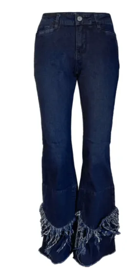 Ethyl Zipper BootCut Jeans with Frayed Overlays around ankles Z5022092