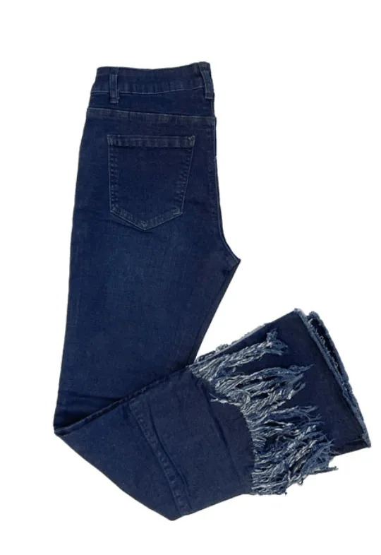 Ethyl Zipper BootCut Jeans with Frayed Overlays around ankles Z5022092