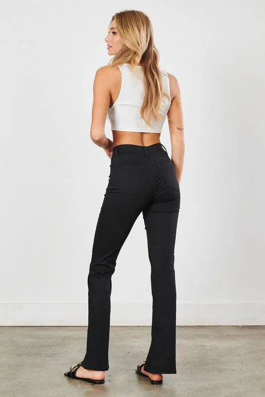 Front Slit Slim Bootcut Jeans in Black